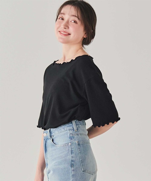 titivate(ティティベイト)の「機能性リブカットソーメロートップス(Tシャツ/カットソー・レディース・ネイビー/ライトブルー/アイボリー/ブラック/オフホワイト・M/S)」の15枚目の写真