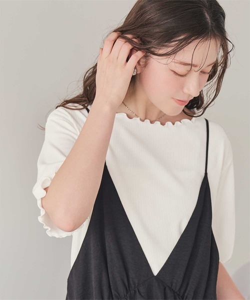 titivate(ティティベイト)の「機能性リブカットソーメロートップス(Tシャツ/カットソー・レディース・ネイビー/ライトブルー/アイボリー/ブラック/オフホワイト・M/S)」の7枚目の写真