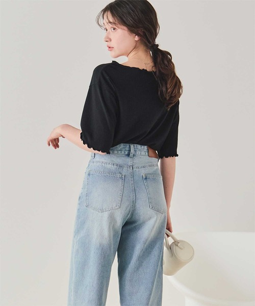 titivate(ティティベイト)の「機能性リブカットソーメロートップス(Tシャツ/カットソー・レディース・ネイビー/ライトブルー/アイボリー/ブラック/オフホワイト・M/S)」の16枚目の写真