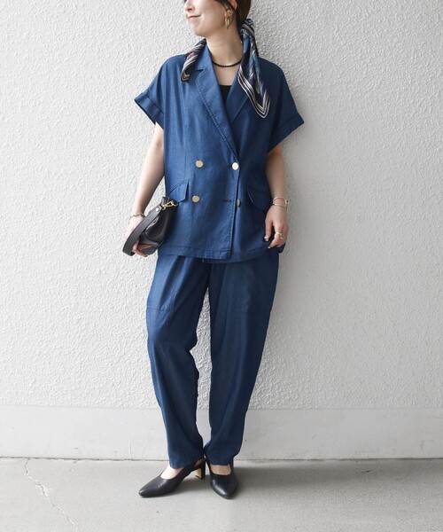 SHIPS any（シップス エニィ）の「SHIPS any:〈洗濯機可能〉シャンブレー デニム ポケット テーパード パンツ（その他パンツ・レディース・ライトブルー/ブルー・38/36）」の10枚目の写真