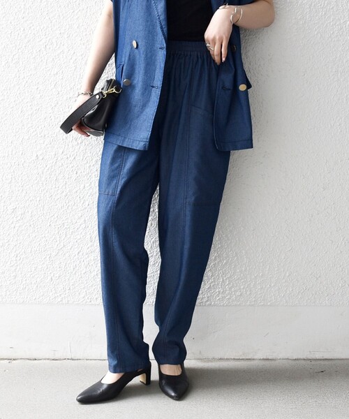 SHIPS any（シップス エニィ）の「SHIPS any:〈洗濯機可能〉シャンブレー デニム ポケット テーパード パンツ（その他パンツ・レディース・ライトブルー/ブルー・38/36）」の12枚目の写真