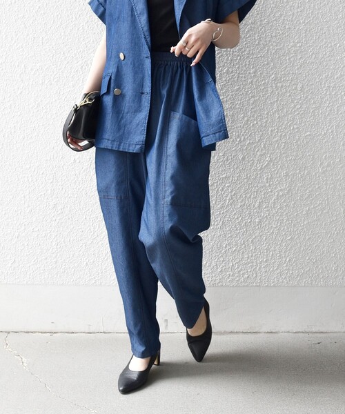 SHIPS any（シップス エニィ）の「SHIPS any:〈洗濯機可能〉シャンブレー デニム ポケット テーパード パンツ（その他パンツ・レディース・ライトブルー/ブルー・38/36）」の16枚目の写真