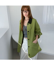 STITCH COUDUROY COLLAR OLIVE JACKET (CT-1478)