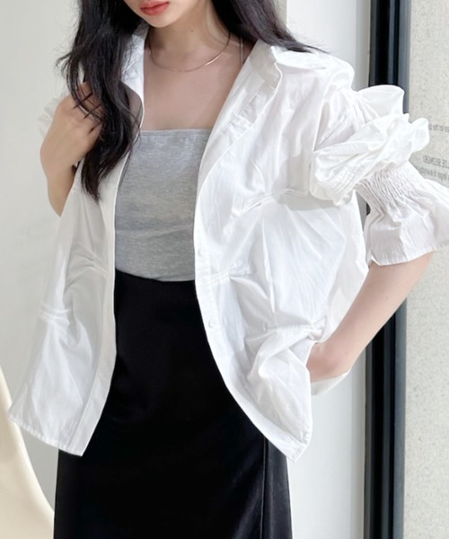 Ada.(エイダ)の「タッキングデザイン キャンディースリーブ 長袖 シャツ(シャツ/ブラウス・レディース・ブルー/ピンク/ホワイト・FREE)」の2枚目の写真