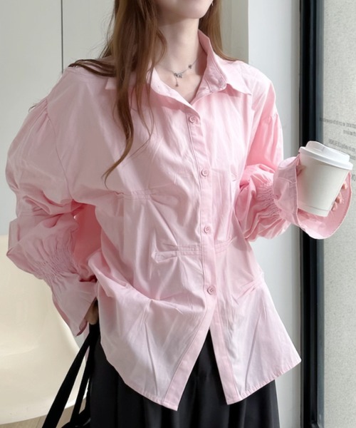 Ada.(エイダ)の「タッキングデザイン キャンディースリーブ 長袖 シャツ(シャツ/ブラウス・レディース・ブルー/ピンク/ホワイト・FREE)」の1枚目の写真