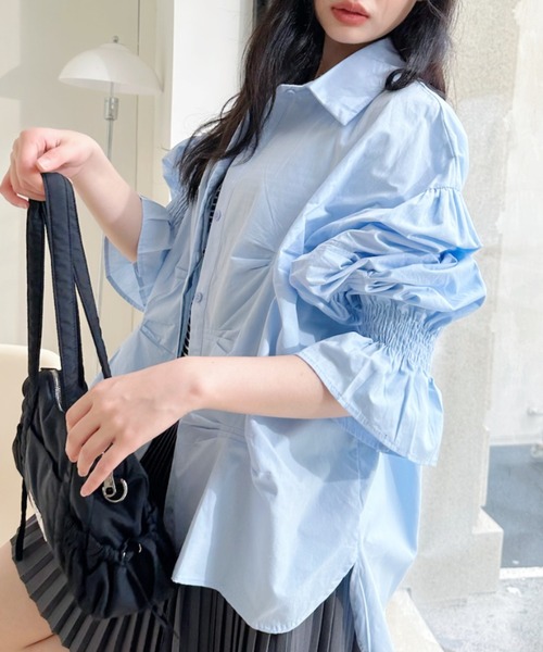 Ada.(エイダ)の「タッキングデザイン キャンディースリーブ 長袖 シャツ(シャツ/ブラウス・レディース・ブルー/ピンク/ホワイト・FREE)」の9枚目の写真