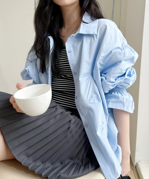 Ada.(エイダ)の「タッキングデザイン キャンディースリーブ 長袖 シャツ(シャツ/ブラウス・レディース・ブルー/ピンク/ホワイト・FREE)」の12枚目の写真