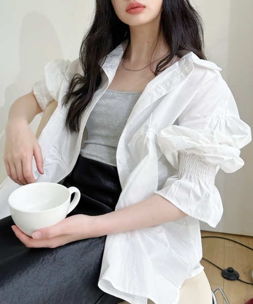 Ada.(エイダ)の「タッキングデザイン キャンディースリーブ 長袖 シャツ(シャツ/ブラウス・レディース・ブルー/ピンク/ホワイト・FREE)」の7枚目の写真