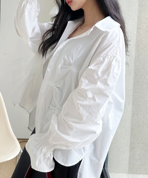 Ada.(エイダ)の「タッキングデザイン キャンディースリーブ 長袖 シャツ(シャツ/ブラウス・レディース・ブルー/ピンク/ホワイト・FREE)」の5枚目の写真