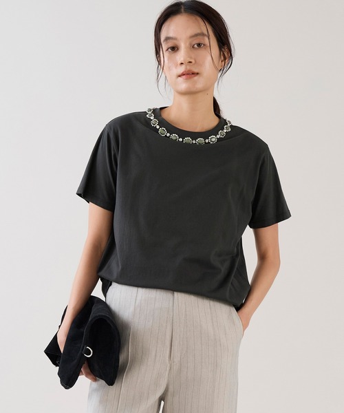 marmors（マルモア）の「【marmors】ビジューTシャツ（Tシャツ/カットソー・レディース・ホワイト/チャコールグレー・36）」の2枚目の写真