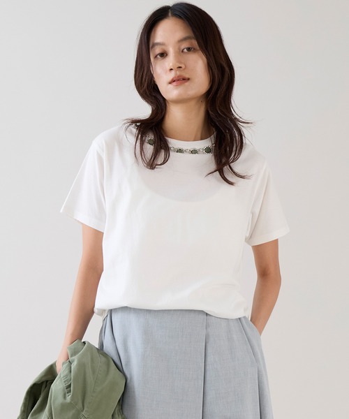 marmors（マルモア）の「【marmors】ビジューTシャツ（Tシャツ/カットソー・レディース・ホワイト/チャコールグレー・36）」の3枚目の写真