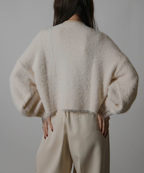 NYLAUS（ナイラス）の「【SG】ショート丈 ボリューム袖 シャギーニット プルオーバー（ニット/セーター・レディース・サックスブルー/ホワイト×ブラック/オフホワイト/パープル・M）」の7枚目の写真