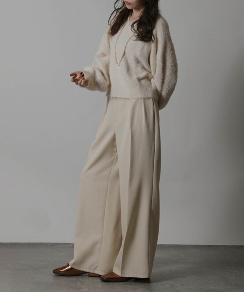 NYLAUS（ナイラス）の「【SG】ショート丈 ボリューム袖 シャギーニット プルオーバー（ニット/セーター・レディース・サックスブルー/ホワイト×ブラック/オフホワイト/パープル・M）」の10枚目の写真