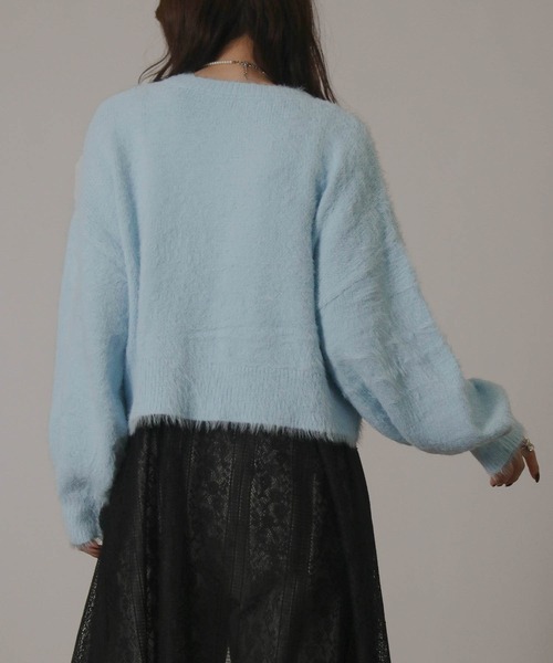 NYLAUS（ナイラス）の「【SG】ショート丈 ボリューム袖 シャギーニット プルオーバー（ニット/セーター・レディース・サックスブルー/ホワイト×ブラック/オフホワイト/パープル・M）」の13枚目の写真