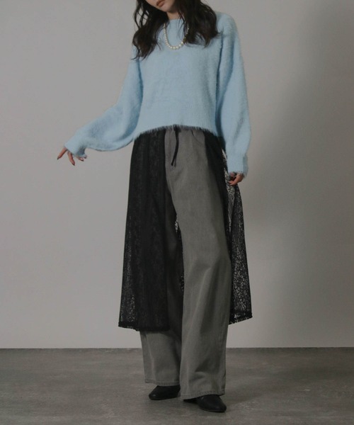 NYLAUS（ナイラス）の「【SG】ショート丈 ボリューム袖 シャギーニット プルオーバー（ニット/セーター・レディース・サックスブルー/ホワイト×ブラック/オフホワイト/パープル・M）」の15枚目の写真