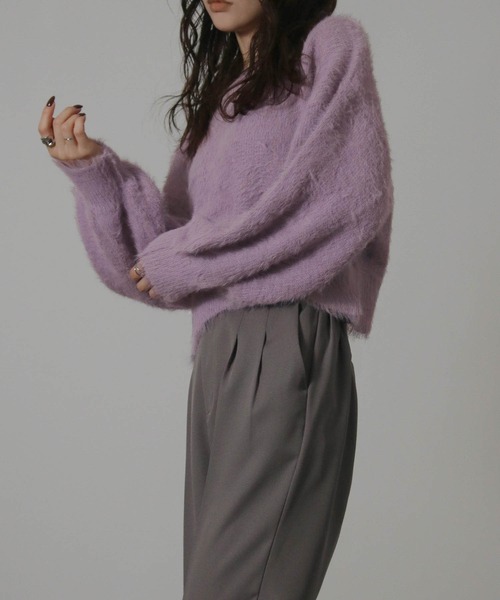 NYLAUS（ナイラス）の「【SG】ショート丈 ボリューム袖 シャギーニット プルオーバー（ニット/セーター・レディース・サックスブルー/ホワイト×ブラック/オフホワイト/パープル・M）」の18枚目の写真