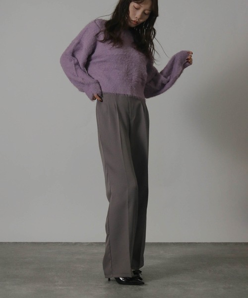 NYLAUS（ナイラス）の「【SG】ショート丈 ボリューム袖 シャギーニット プルオーバー（ニット/セーター・レディース・サックスブルー/ホワイト×ブラック/オフホワイト/パープル・M）」の21枚目の写真