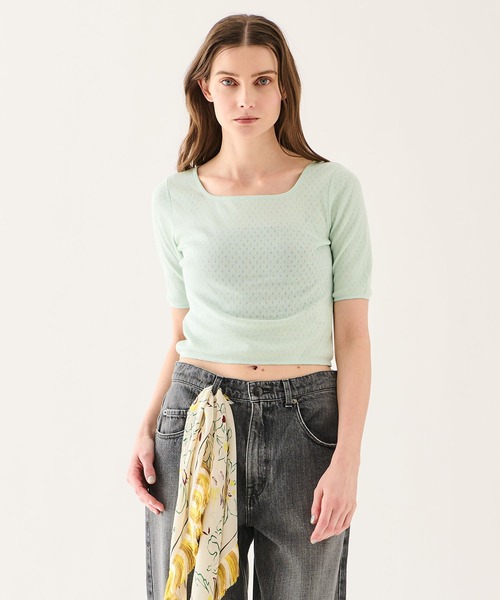 ESTNATION(エストネーション)の「GOOD PEOPLE GOOD STITCHING GOOD PRODUCT for ESTNATION / コットンシルクTシャツ(Tシャツ/カットソー・レディース・ブラック/ライトグリーン・FREE)」の2枚目の写真