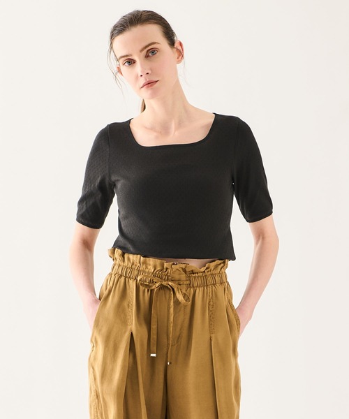 ESTNATION(エストネーション)の「GOOD PEOPLE GOOD STITCHING GOOD PRODUCT for ESTNATION / コットンシルクTシャツ(Tシャツ/カットソー・レディース・ブラック/ライトグリーン・FREE)」の1枚目の写真