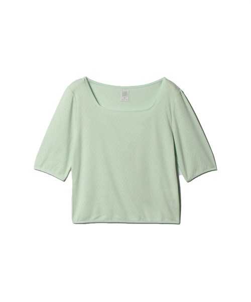 ESTNATION(エストネーション)の「GOOD PEOPLE GOOD STITCHING GOOD PRODUCT for ESTNATION / コットンシルクTシャツ(Tシャツ/カットソー・レディース・ブラック/ライトグリーン・FREE)」の3枚目の写真