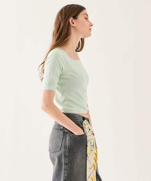 ESTNATION(エストネーション)の「GOOD PEOPLE GOOD STITCHING GOOD PRODUCT for ESTNATION / コットンシルクTシャツ(Tシャツ/カットソー・レディース・ブラック/ライトグリーン・FREE)」の14枚目の写真