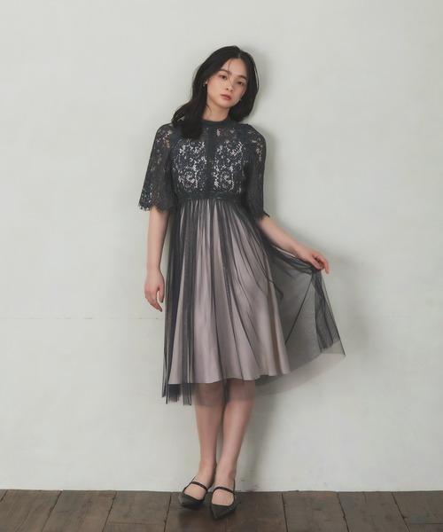 Rose of Sharon（ローズオブシャロン）の「花柄刺繍レースプリーツドレス（ドレス・レディース・カーキ/ダークブラウン/ブラック/グレイッシュブルー/ダークラベンダー・M）」の3枚目の写真