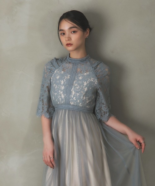 Rose of Sharon（ローズオブシャロン）の「花柄刺繍レースプリーツドレス（ドレス・レディース・カーキ/ダークブラウン/ブラック/グレイッシュブルー/ダークラベンダー・M）」の6枚目の写真