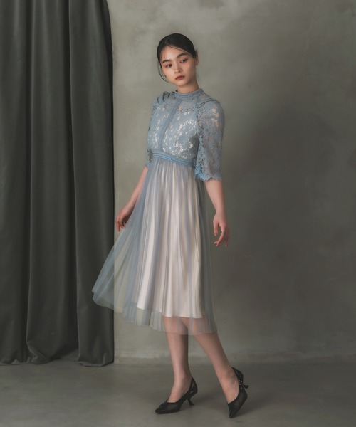 Rose of Sharon（ローズオブシャロン）の「花柄刺繍レースプリーツドレス（ドレス・レディース・カーキ/ダークブラウン/ブラック/グレイッシュブルー/ダークラベンダー・M）」の8枚目の写真