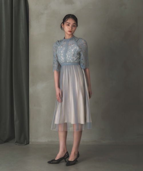 Rose of Sharon（ローズオブシャロン）の「花柄刺繍レースプリーツドレス（ドレス・レディース・カーキ/ダークブラウン/ブラック/グレイッシュブルー/ダークラベンダー・M）」の10枚目の写真