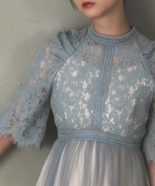 Rose of Sharon（ローズオブシャロン）の「花柄刺繍レースプリーツドレス（ドレス・レディース・カーキ/ダークブラウン/ブラック/グレイッシュブルー/ダークラベンダー・M）」の11枚目の写真