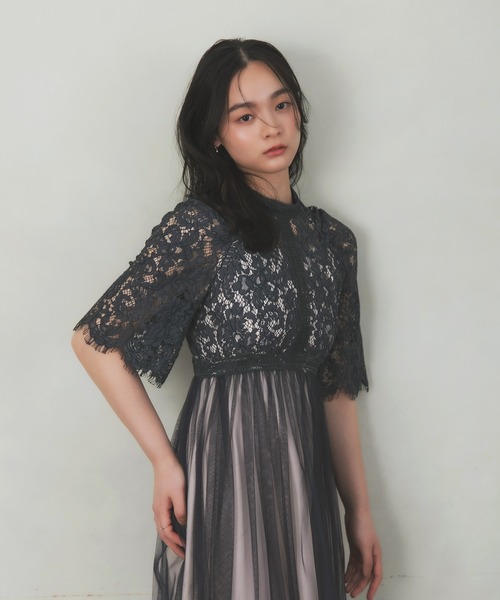 Rose of Sharon（ローズオブシャロン）の「花柄刺繍レースプリーツドレス（ドレス・レディース・カーキ/ダークブラウン/ブラック/グレイッシュブルー/ダークラベンダー・M）」の14枚目の写真