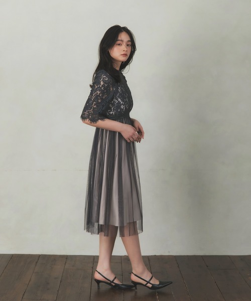 Rose of Sharon（ローズオブシャロン）の「花柄刺繍レースプリーツドレス（ドレス・レディース・カーキ/ダークブラウン/ブラック/グレイッシュブルー/ダークラベンダー・M）」の16枚目の写真