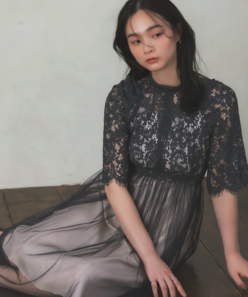 Rose of Sharon（ローズオブシャロン）の「花柄刺繍レースプリーツドレス（ドレス・レディース・カーキ/ダークブラウン/ブラック/グレイッシュブルー/ダークラベンダー・M）」の18枚目の写真