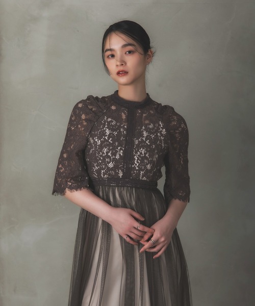 Rose of Sharon（ローズオブシャロン）の「花柄刺繍レースプリーツドレス（ドレス・レディース・カーキ/ダークブラウン/ブラック/グレイッシュブルー/ダークラベンダー・M）」の20枚目の写真