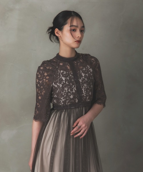 Rose of Sharon（ローズオブシャロン）の「花柄刺繍レースプリーツドレス（ドレス・レディース・カーキ/ダークブラウン/ブラック/グレイッシュブルー/ダークラベンダー・M）」の21枚目の写真