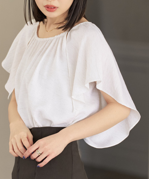 Noble(ノーブル)の「《セットアップ対応》【洗える】ファジーリネン2WAYフリルブラウス(シャツ/ブラウス・レディース・ホワイト/ブラウン/ブラック・FREE)」の15枚目の写真