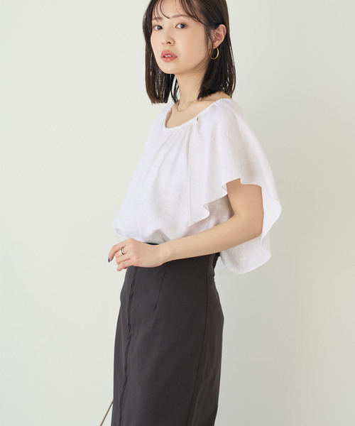 Noble(ノーブル)の「《セットアップ対応》【洗える】ファジーリネン2WAYフリルブラウス(シャツ/ブラウス・レディース・ホワイト/ブラウン/ブラック・FREE)」の21枚目の写真