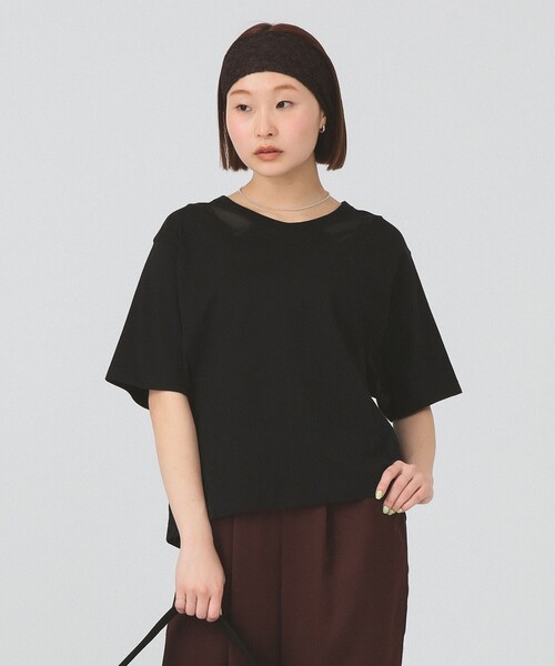 Ray BEAMS(レイビームス)の「【8/6 再値下げ】シアー キリカエ クルーネック Tシャツ(Tシャツ/カットソー・レディース・ブラック/ホワイト・ONE SIZE)」の2枚目の写真