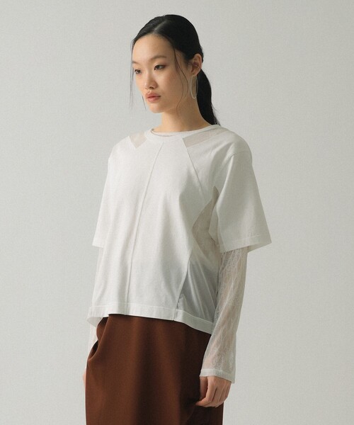 Ray BEAMS(レイビームス)の「【8/6 再値下げ】シアー キリカエ クルーネック Tシャツ(Tシャツ/カットソー・レディース・ブラック/ホワイト・ONE SIZE)」の21枚目の写真