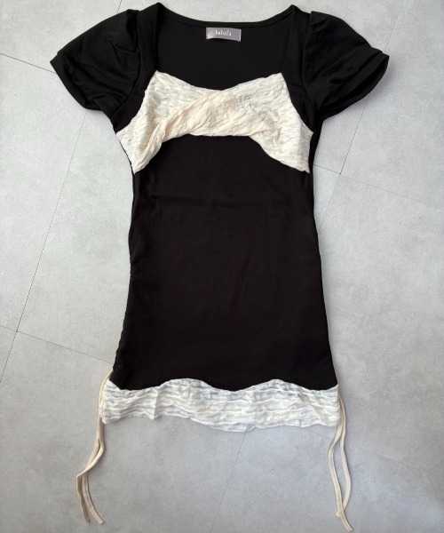 lulufa（ルルファ）の「フロントクロスデザイン配色ミニワンピース（ワンピース・レディース・ブラック・LARGE/MEDIUM）」の11枚目の写真