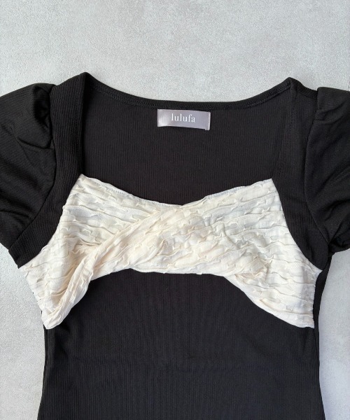 lulufa（ルルファ）の「フロントクロスデザイン配色ミニワンピース（ワンピース・レディース・ブラック・LARGE/MEDIUM）」の12枚目の写真