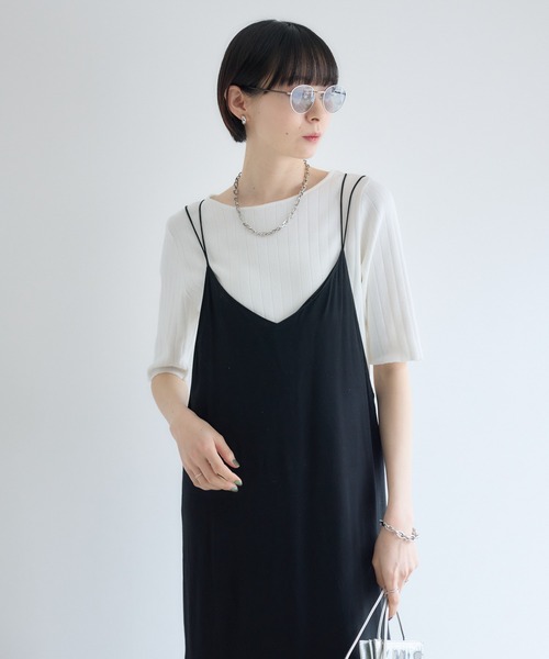 Paradise Picnic(パラダイスピクニック)の「cloche 5分袖リブニットトップス(ニット/セーター・レディース・レッド/ホワイト/ブラック・FREE)」の2枚目の写真