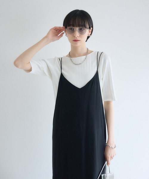 Paradise Picnic(パラダイスピクニック)の「cloche 5分袖リブニットトップス(ニット/セーター・レディース・レッド/ホワイト/ブラック・FREE)」の5枚目の写真