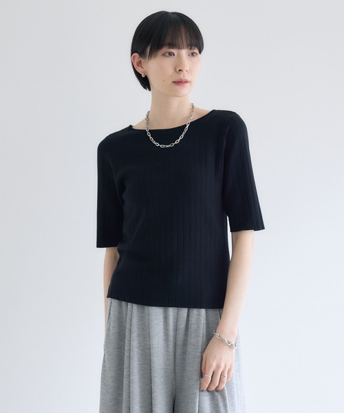 Paradise Picnic(パラダイスピクニック)の「cloche 5分袖リブニットトップス(ニット/セーター・レディース・レッド/ホワイト/ブラック・FREE)」の14枚目の写真