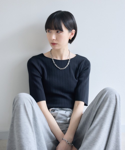 Paradise Picnic(パラダイスピクニック)の「cloche 5分袖リブニットトップス(ニット/セーター・レディース・レッド/ホワイト/ブラック・FREE)」の11枚目の写真