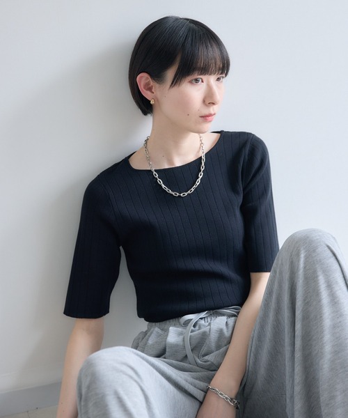 Paradise Picnic(パラダイスピクニック)の「cloche 5分袖リブニットトップス(ニット/セーター・レディース・レッド/ホワイト/ブラック・FREE)」の13枚目の写真