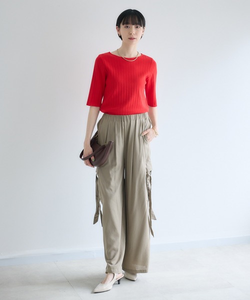 Paradise Picnic(パラダイスピクニック)の「cloche 5分袖リブニットトップス(ニット/セーター・レディース・レッド/ホワイト/ブラック・FREE)」の20枚目の写真