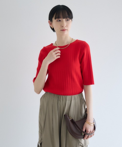 Paradise Picnic(パラダイスピクニック)の「cloche 5分袖リブニットトップス(ニット/セーター・レディース・レッド/ホワイト/ブラック・FREE)」の18枚目の写真