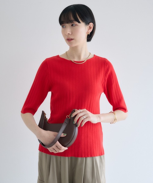 Paradise Picnic(パラダイスピクニック)の「cloche 5分袖リブニットトップス(ニット/セーター・レディース・レッド/ホワイト/ブラック・FREE)」の22枚目の写真