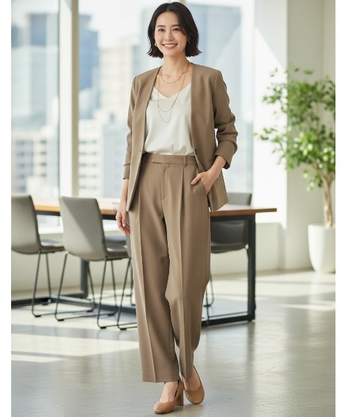 Perfect Suit FActory(パーフェクトスーツファクトリー)の「【ツイルノーカラージャケット】オケージョンからデイリーまで活躍する上品ジャケット ネイビー/カーキー/グレー(ノーカラージャケット・レディース・ネイビー/カーキ/グレー・S/L/M)」の2枚目の写真